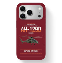 Thumbnail for AgustaWestland AH-129D Mangusta design on dark red magsafe iphone case, for iPhone 17 Pro