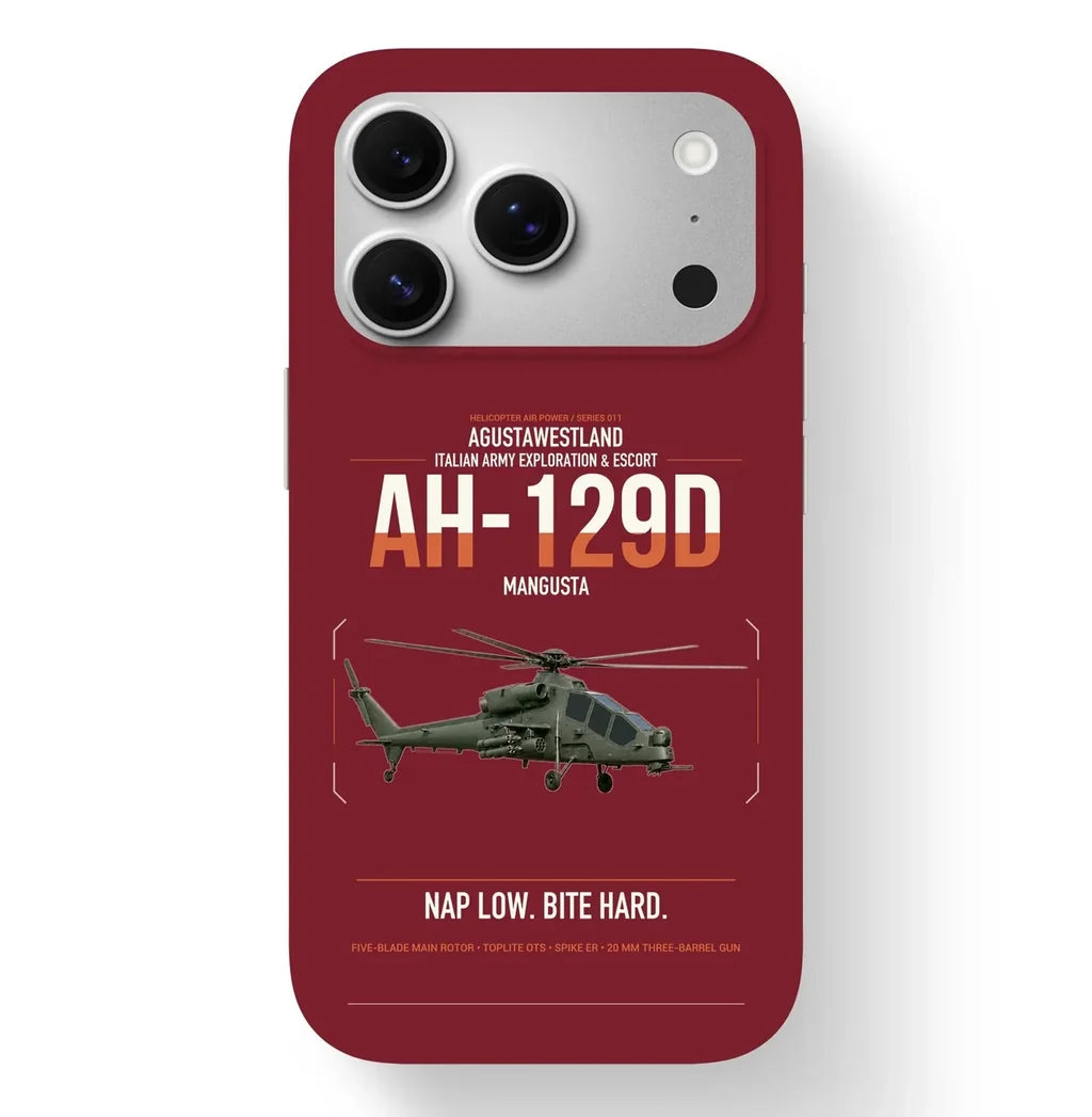 AgustaWestland AH-129D Mangusta design on dark red magsafe iphone case, for iPhone 17 Pro