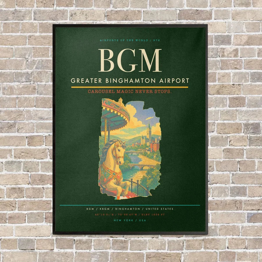 Greater Binghamton Airport BGM vertical canvas print - framed - dark green background