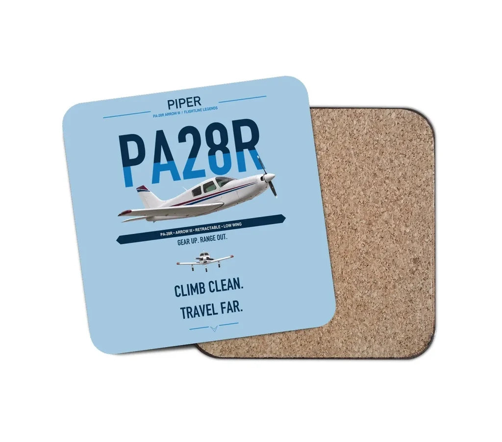 Piper PA-28R Arrow III design on light blue 1 piece coaster