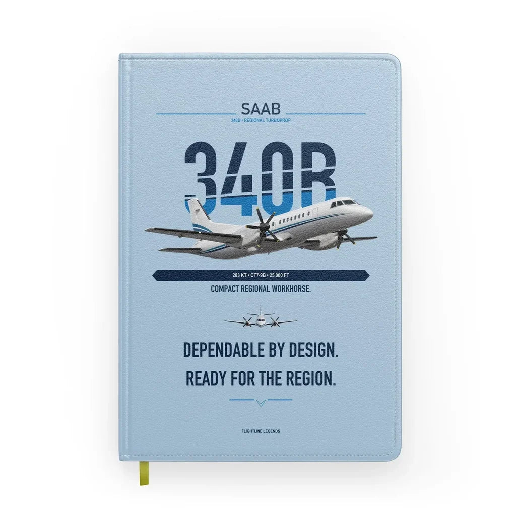 Saab 340B design on light blue notebook