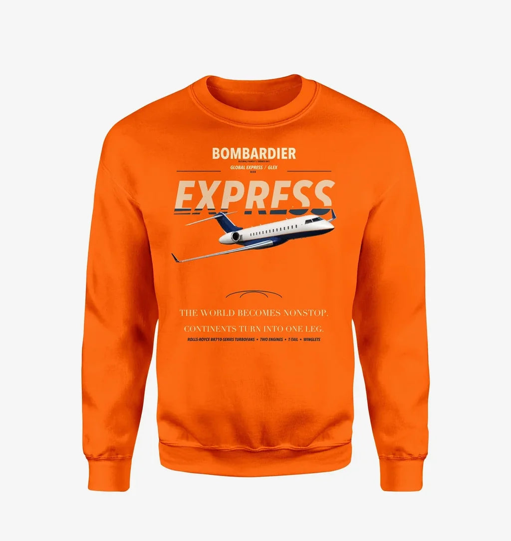 Bombardier Global Express design on orange sweatshirt