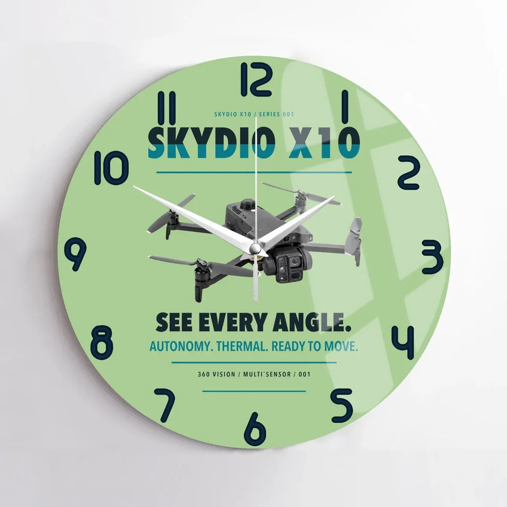 Skydio X10 design on light green no frame wall clock