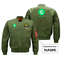 Thumbnail for Transavia France Airlines aviation design with custom name embroidered on green bomber jacket