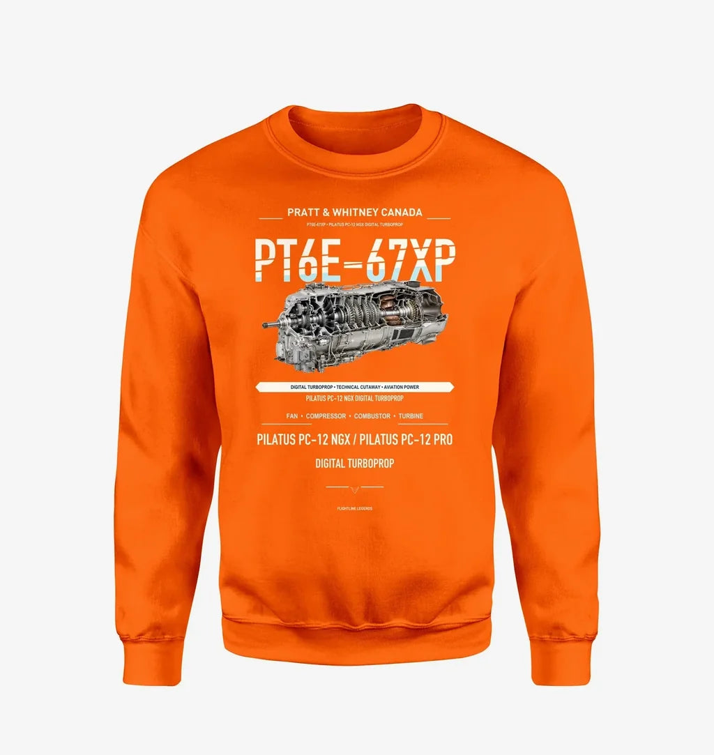 PT6E-67XP design on orange sweatshirt