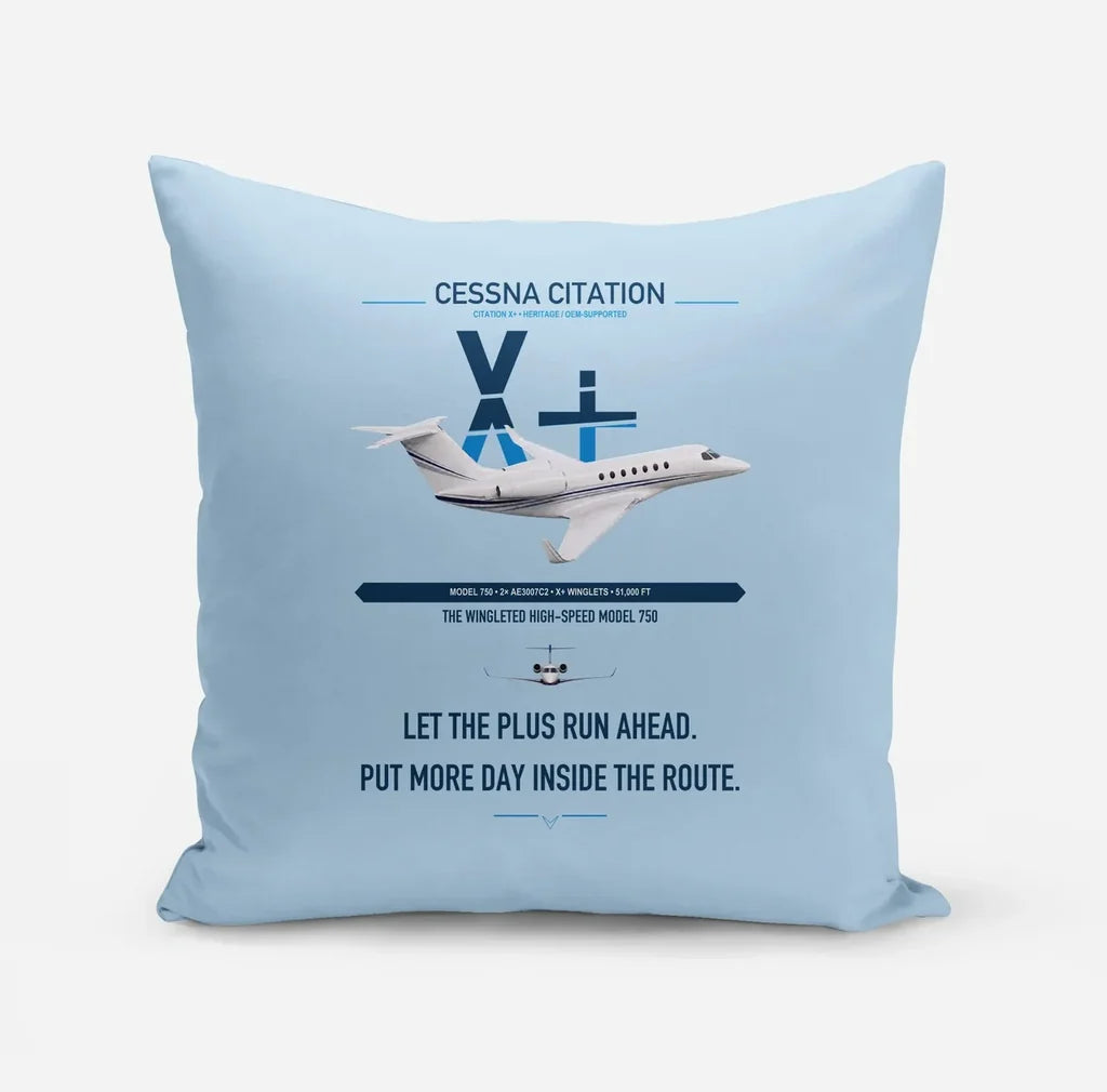 Cessna Citation X+ design on light blue pillow