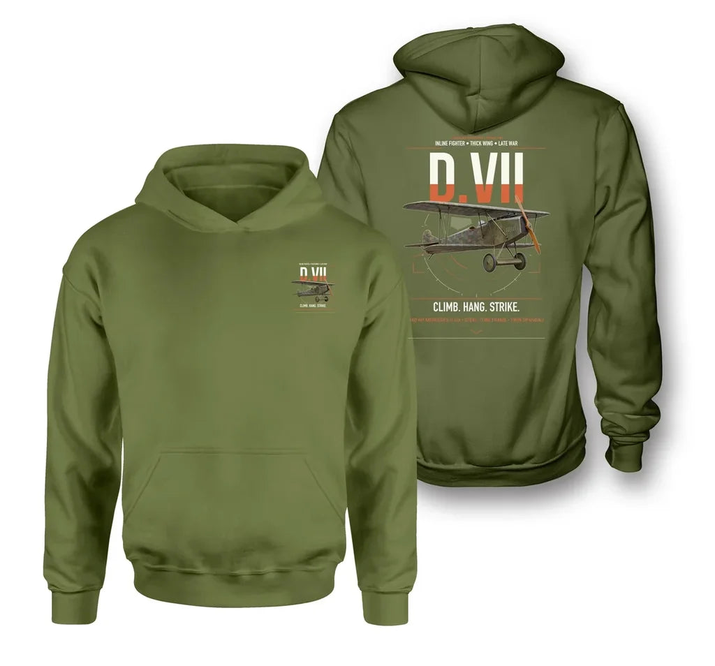 Fokker D.VII design on green army double-side hoodie, double-side print