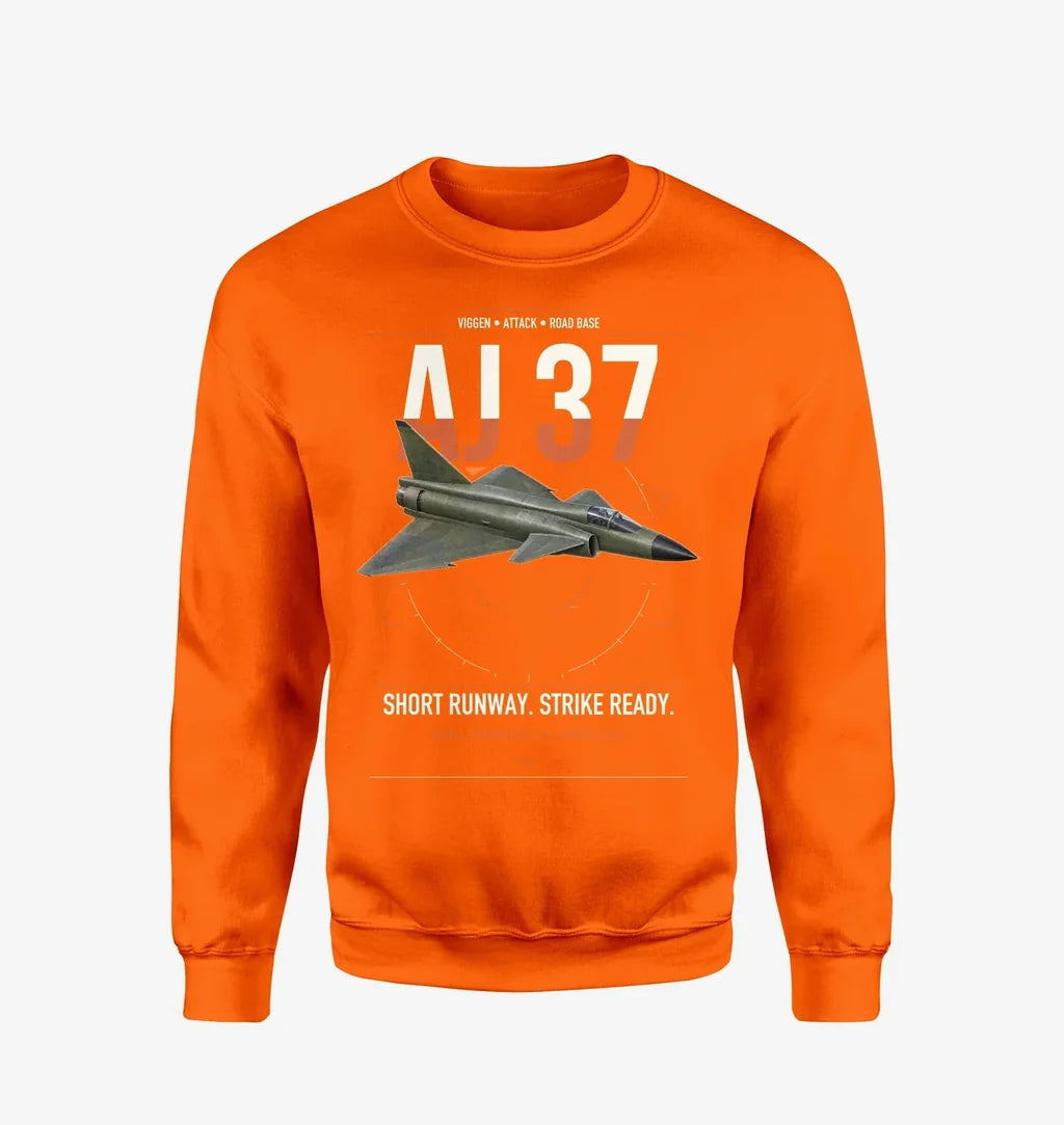 Saab AJ 37 Viggen design on orange sweatshirt