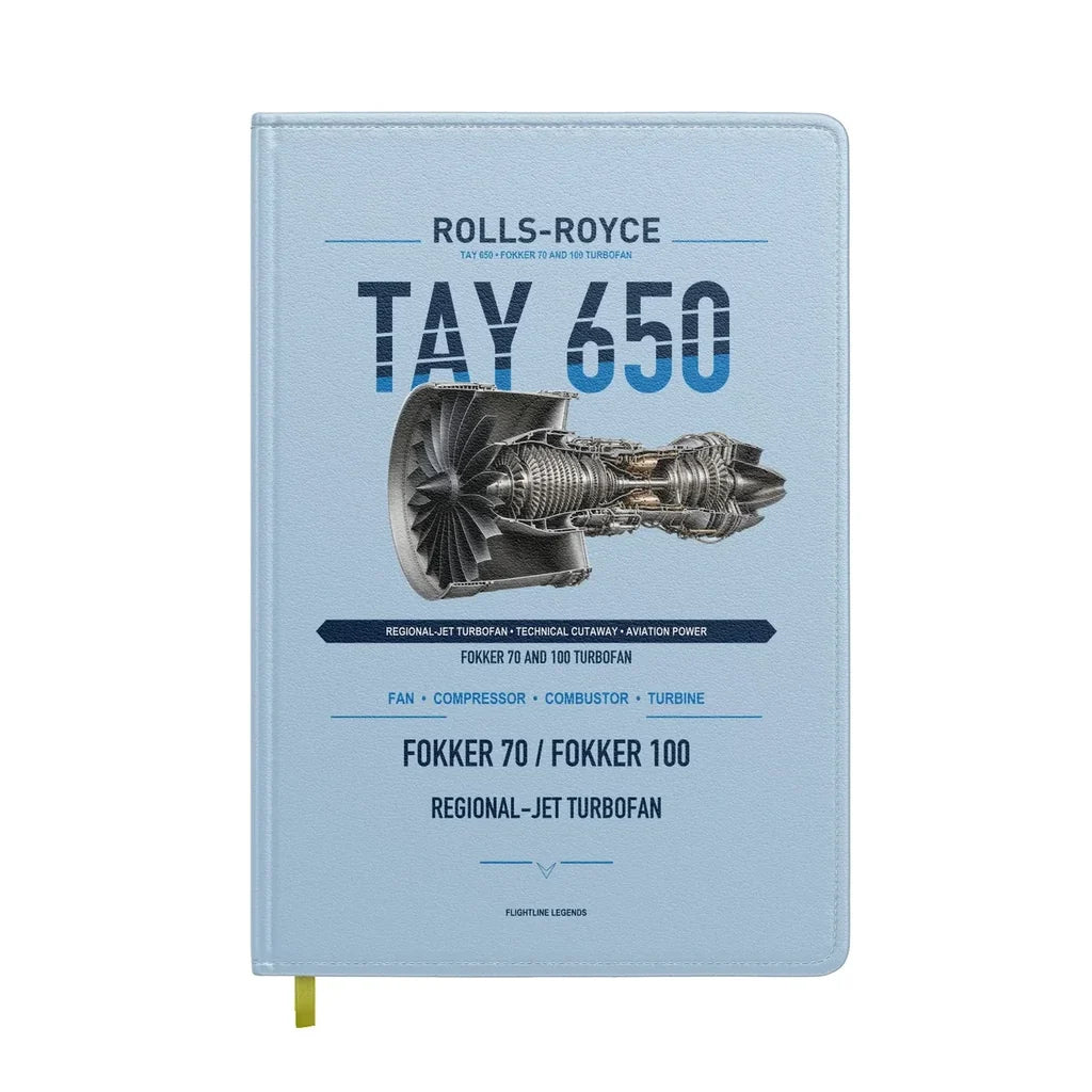 TAY 650 design on light blue notebook