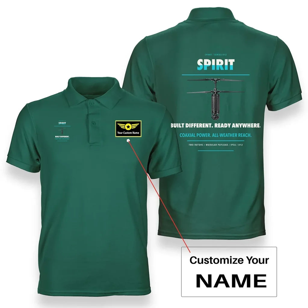 Ascent AeroSystems Spirit design on green polo with custom name badge