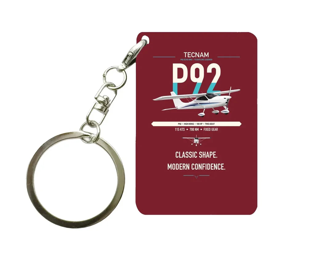 Tecnam P92 Echo MkII design on dark red designed key chain, double-side print