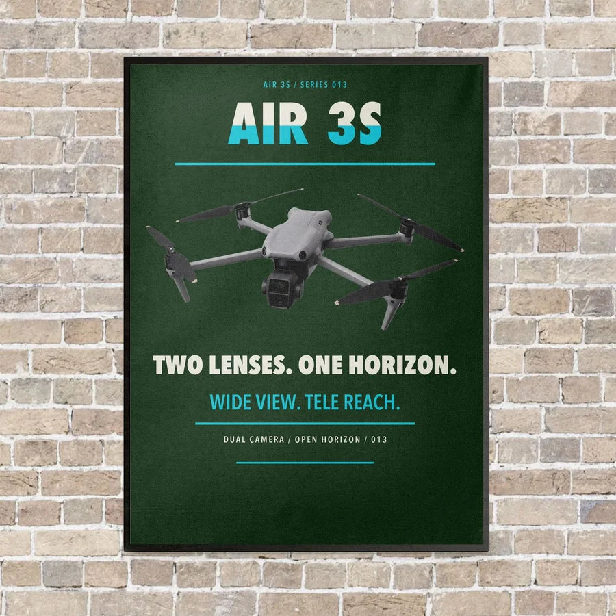 DJI Air 3S vertical canvas print - framed - dark green background