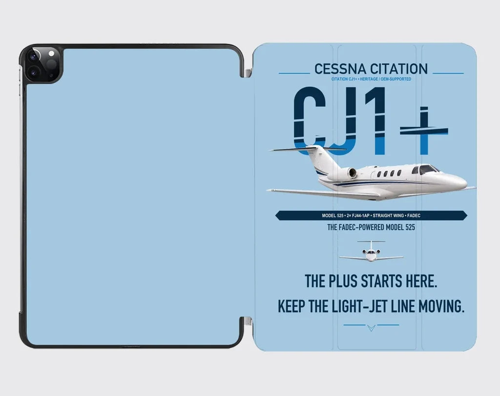 Cessna Citation CJ1+ design on light blue ipad tablet case