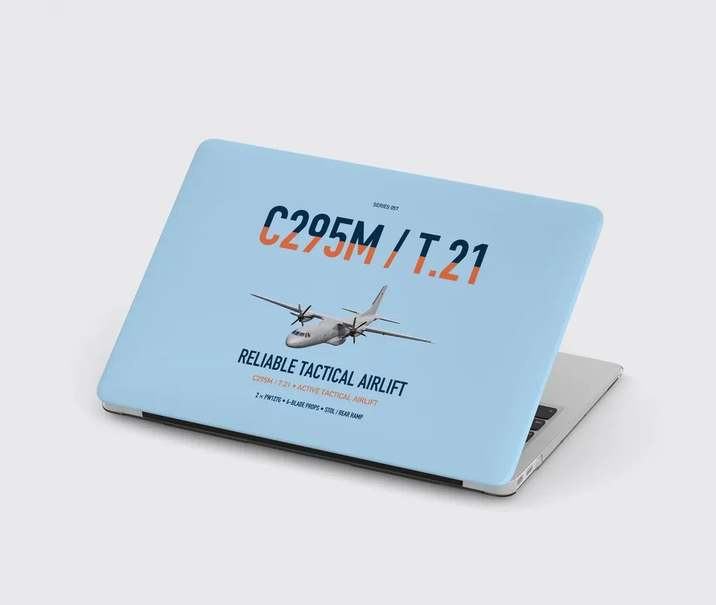 Airbus C295M T.21 design on light blue MacBook case