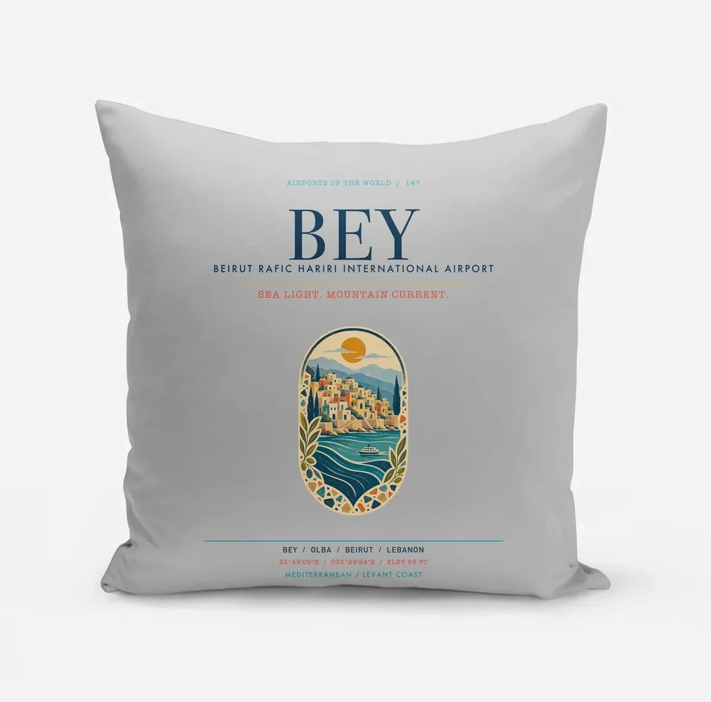 Beirut Rafic Hariri International Airport (BEY) design on light gray pillow