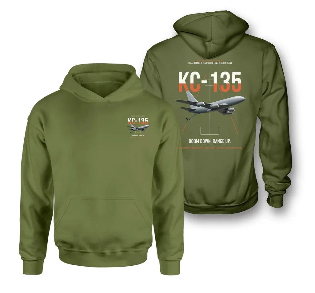 KC-135 STRATOTANKER design on green army double-side hoodie, double-side print