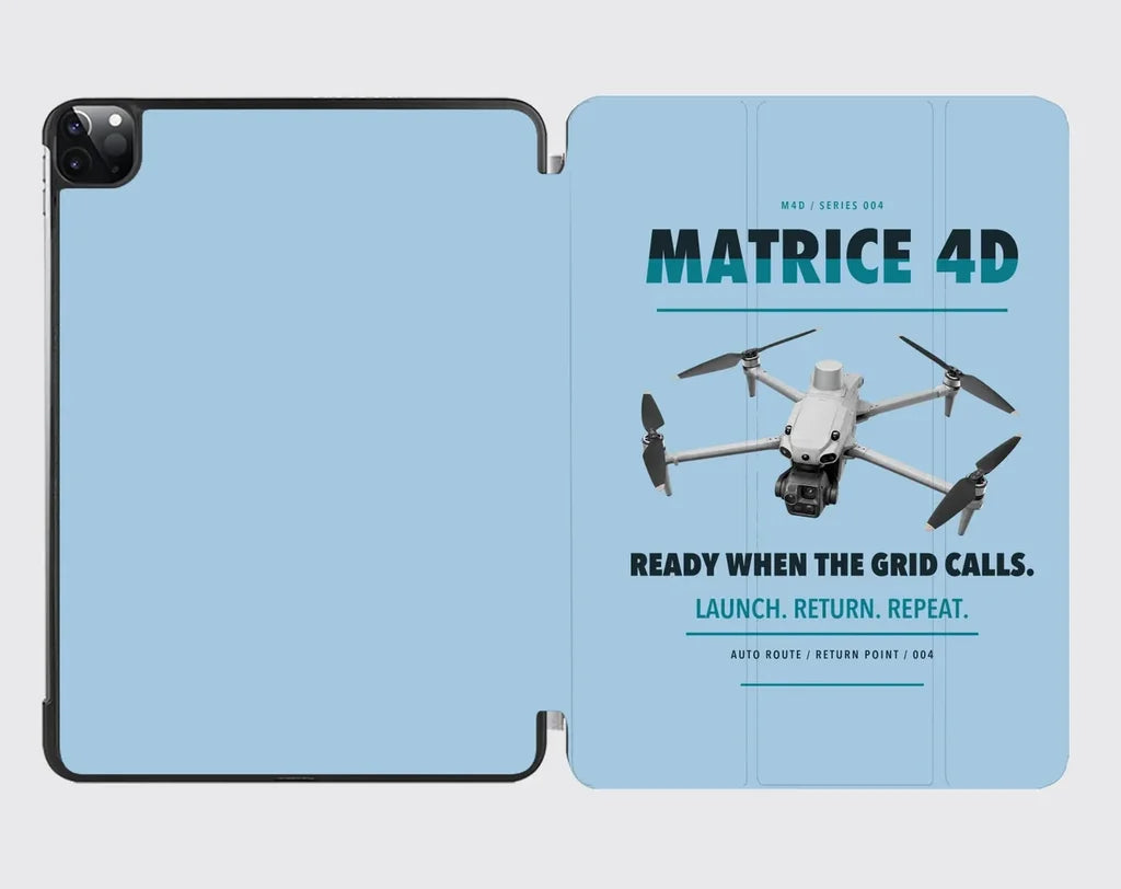 DJI Matrice 4D design on light blue ipad tablet case