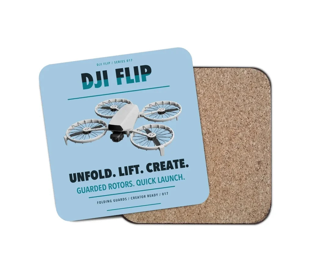DJI Flip design on light blue 1 piece coaster
