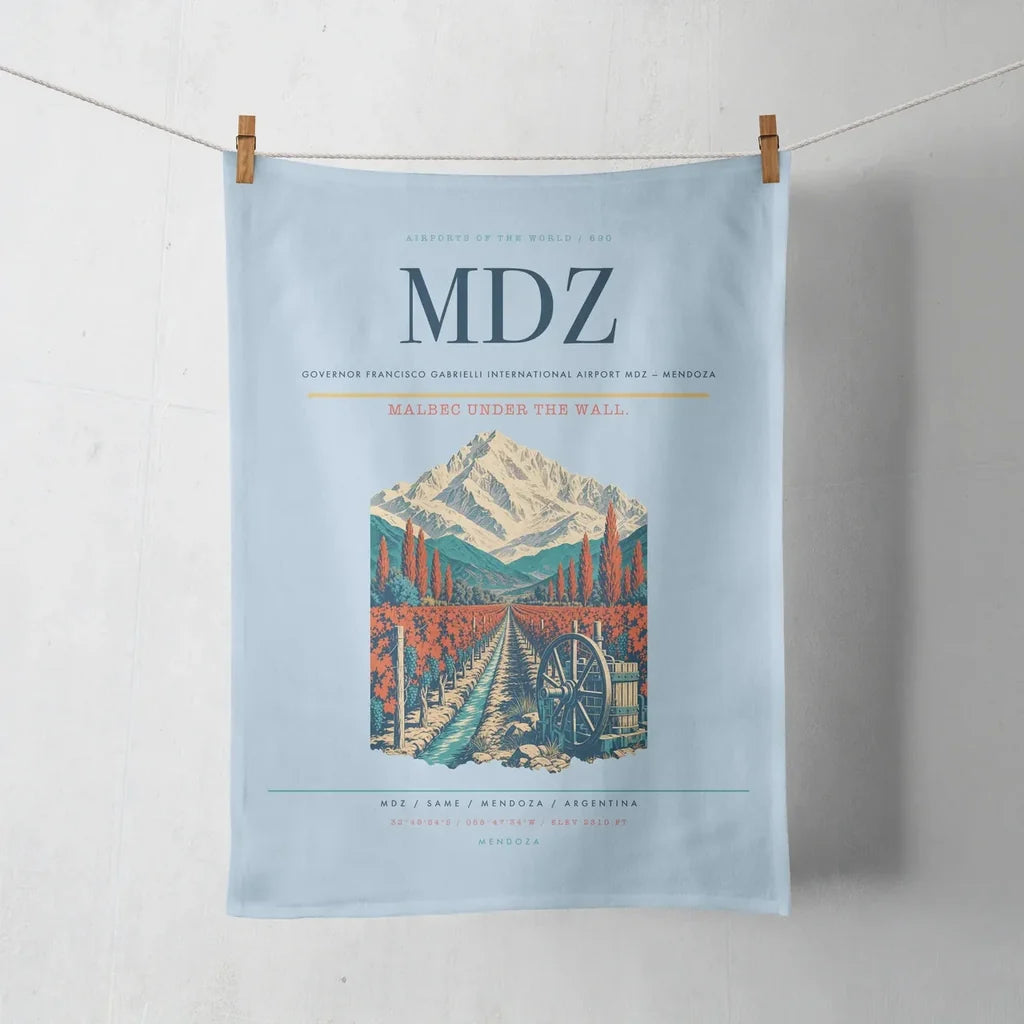 Governor Francisco Gabrielli International Airport (MDZ) design on light blue towel