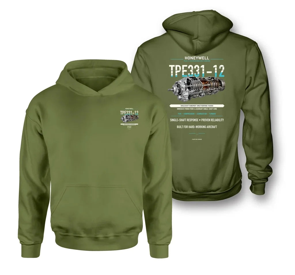 TPE331-12 design on green army hoodie