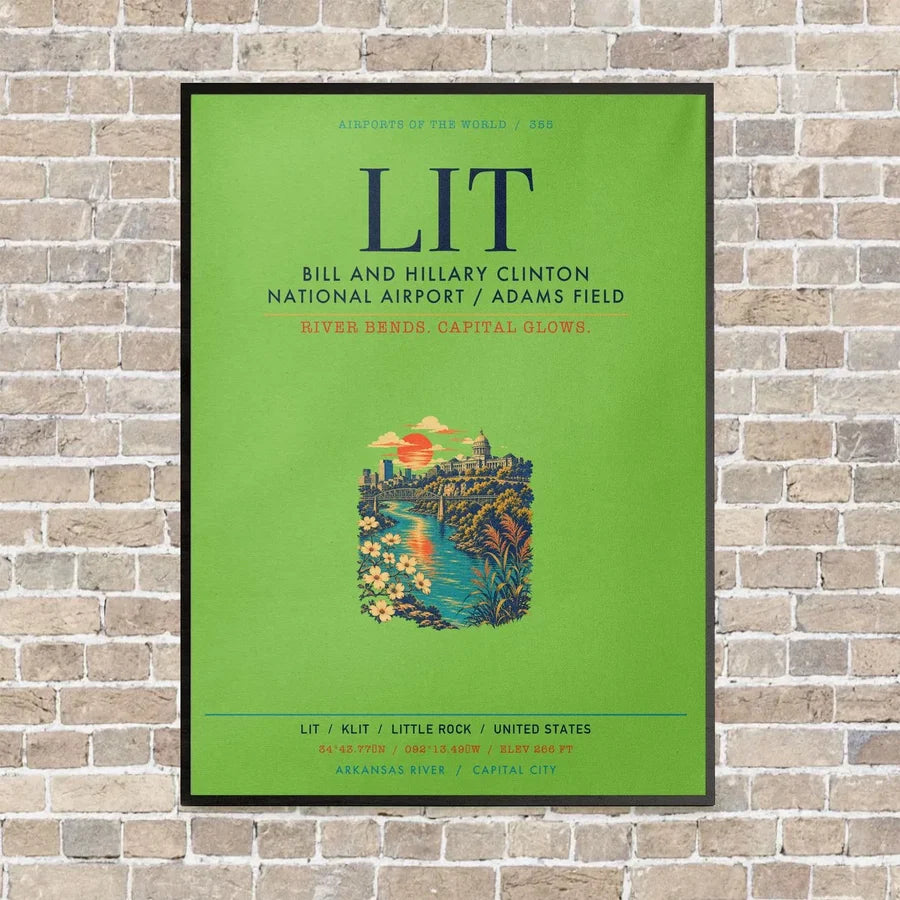 Bill and Hillary Clinton National Airport - Adams Field Little Rock LIT vertical canvas print - framed - light green background