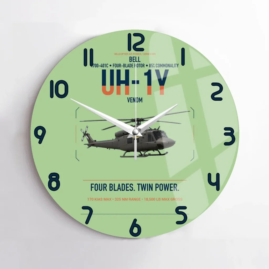 Bell UH-1Y Venom design on light green no frame wall clock