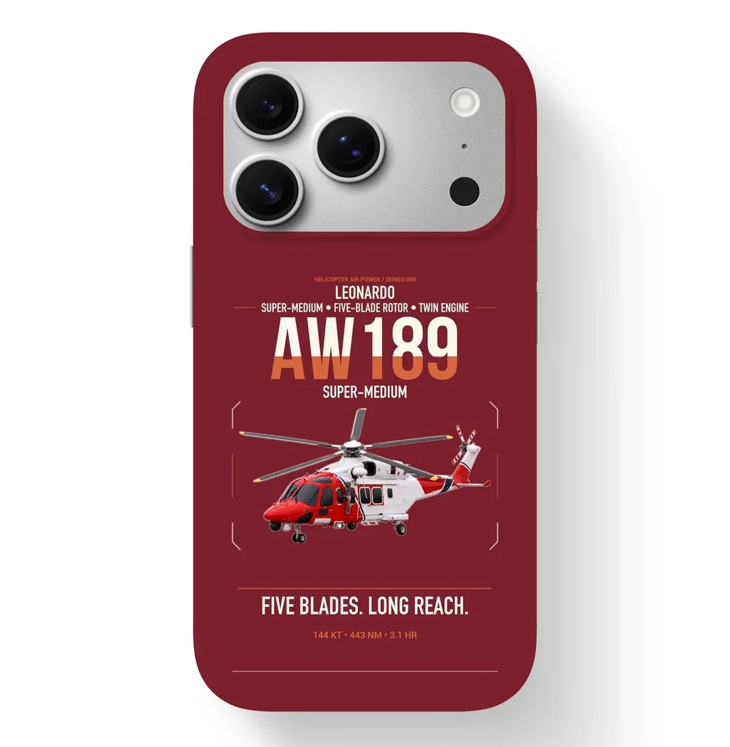 Leonardo AW189 design on dark red magsafe iphone case, for iPhone 17 Pro