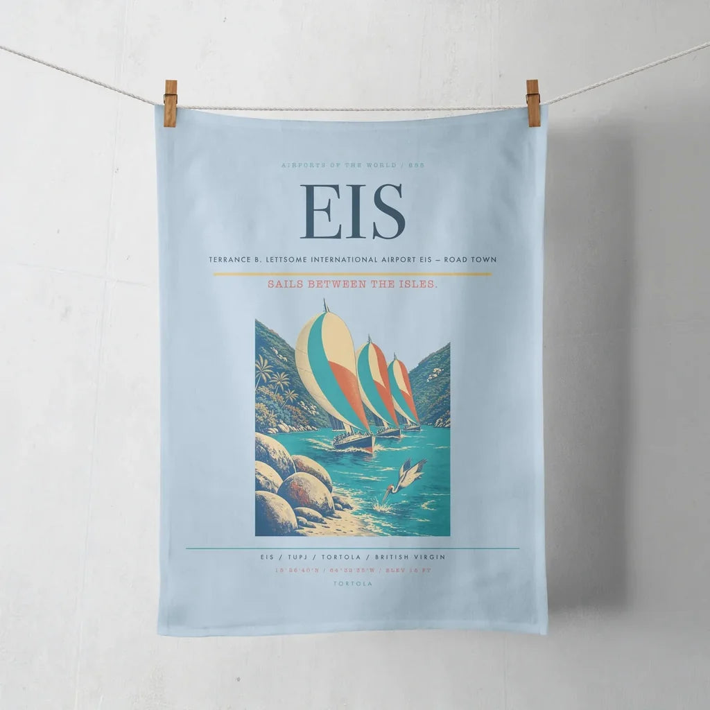 Terrance B. Lettsome International Airport (EIS) design on light blue towel