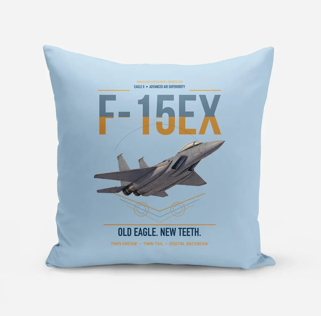 F-15EX Eagle II design on light blue pillow