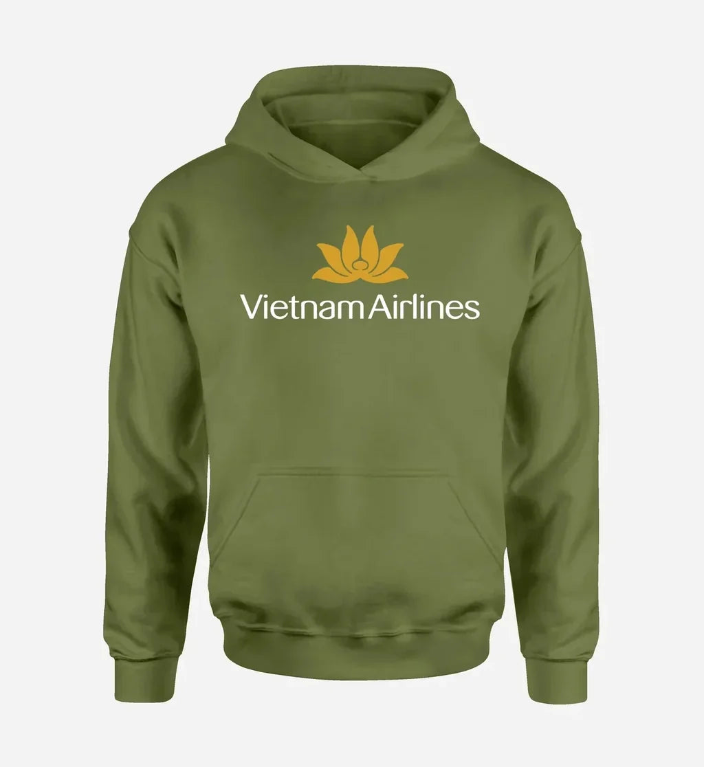 Vietnam Airlines logo printed on green army hoodie