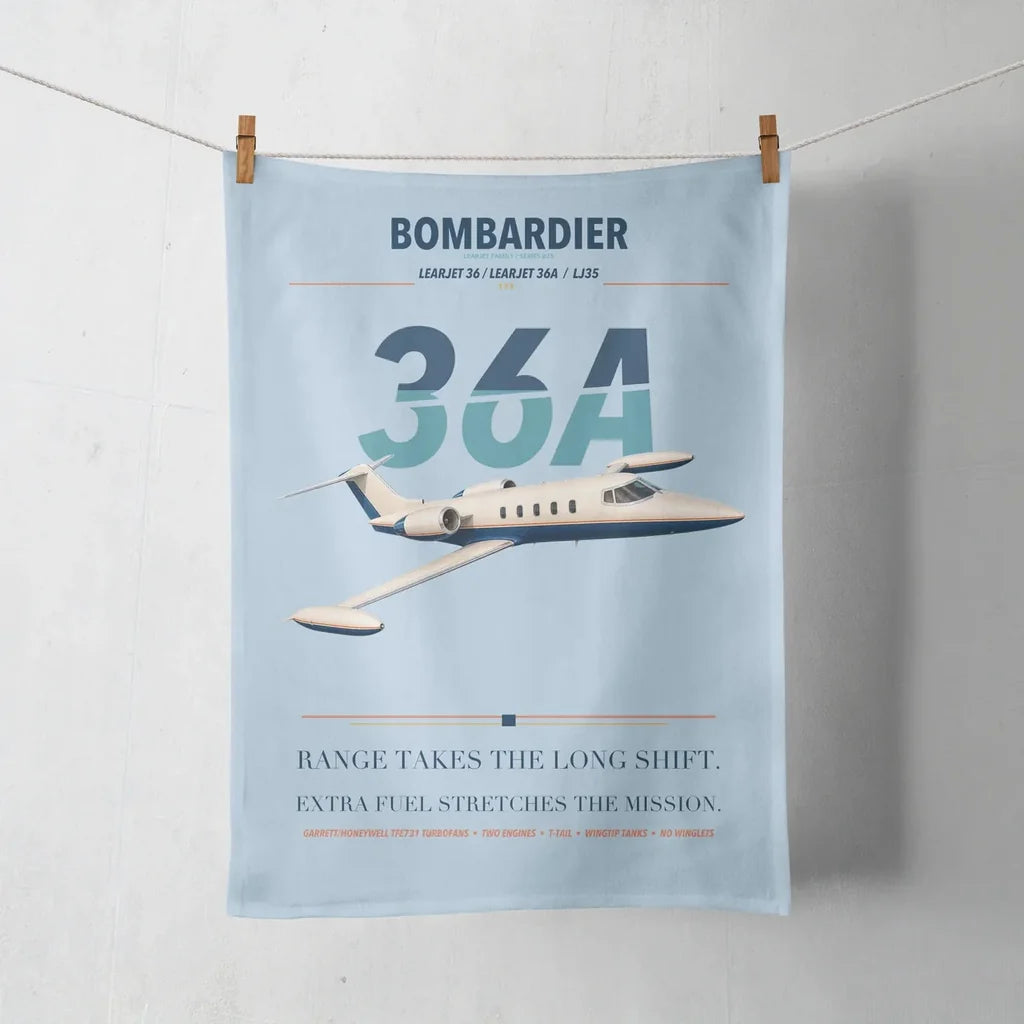 Bombardier Learjet 36A design on light blue towel