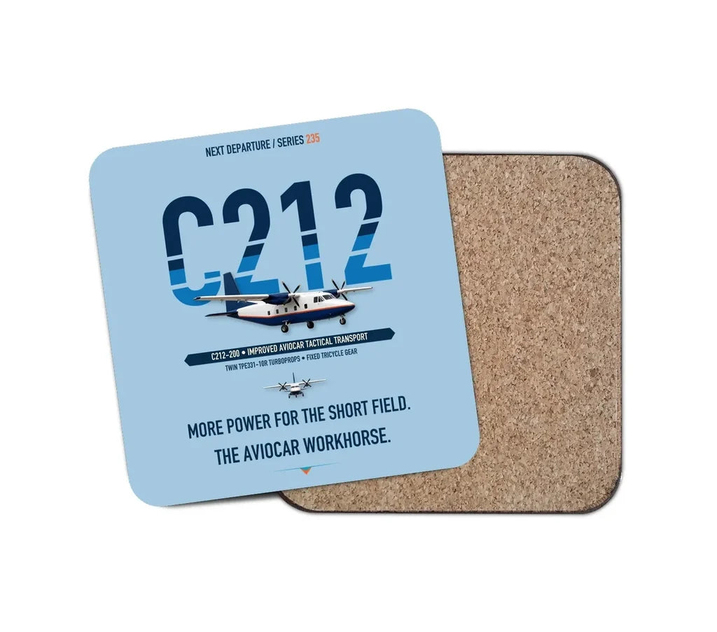 CASA C-212-200 Aviocar design on light blue 1 piece coaster