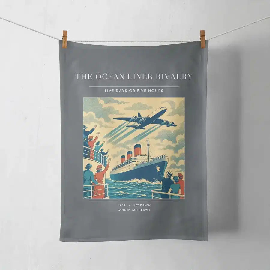 VINTAGE G4307 - The Ocean Liner Rivalry - Designed Towels design on gray
