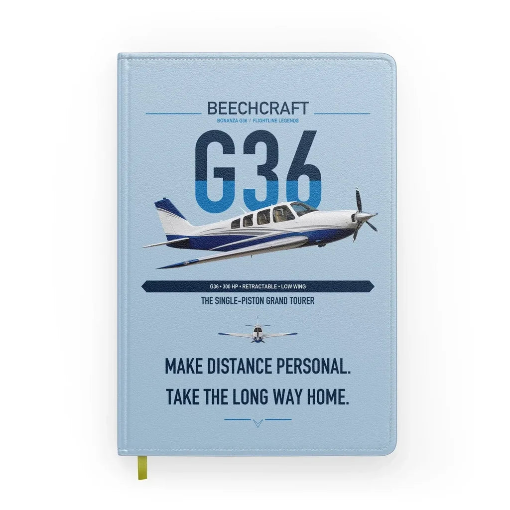 Beechcraft Bonanza G36 design on light blue notebook