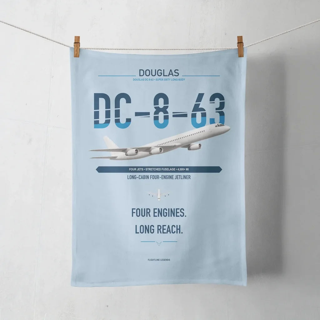 Douglas DC-8-63 design on light blue towel