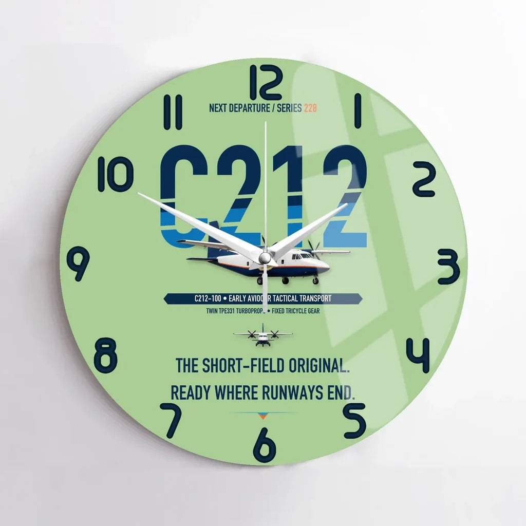 CASA C-212-100 Aviocar design on light green no frame wall clock