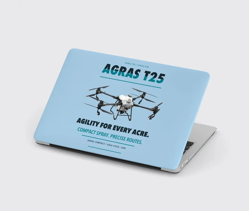 DJI Agras T25 design on light blue MacBook case