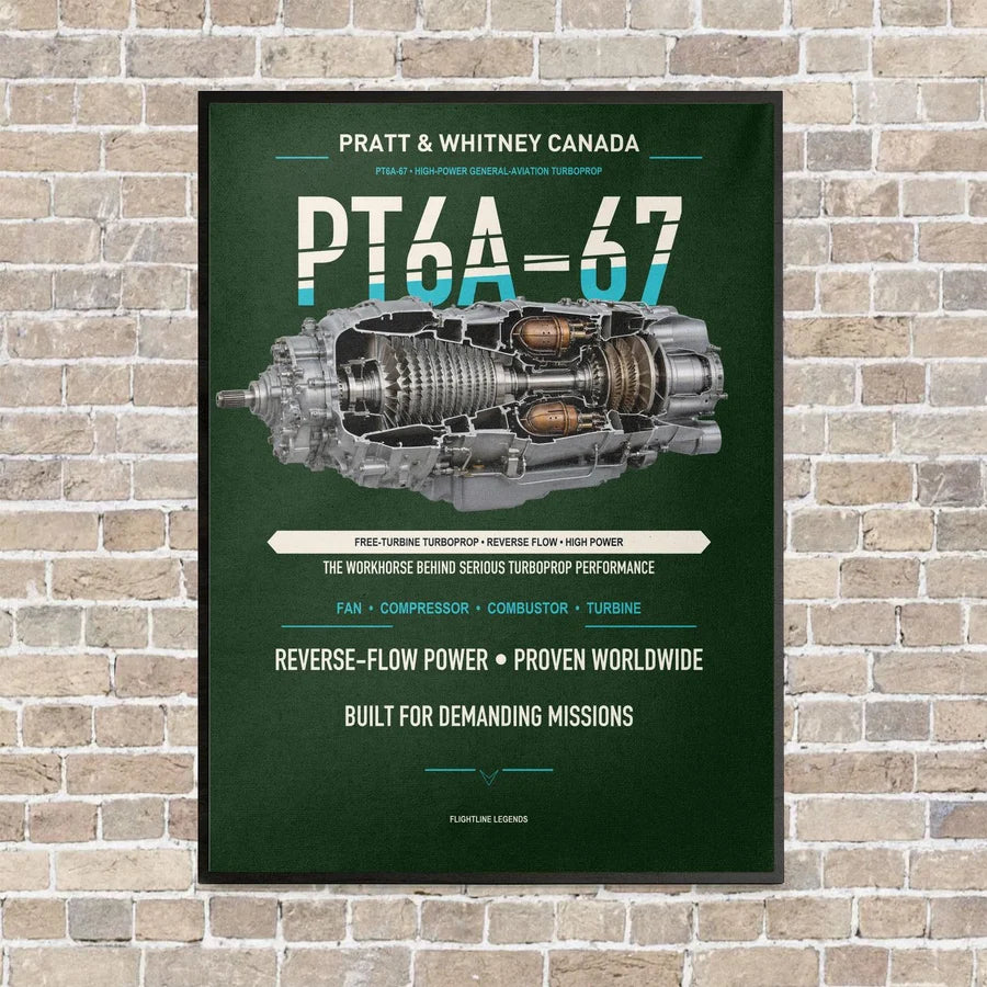 PT6A-67 vertical canvas print - framed - dark green background