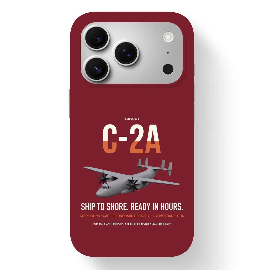 C-2A Greyhound design on dark red magsafe iphone case, for iPhone 17 Pro