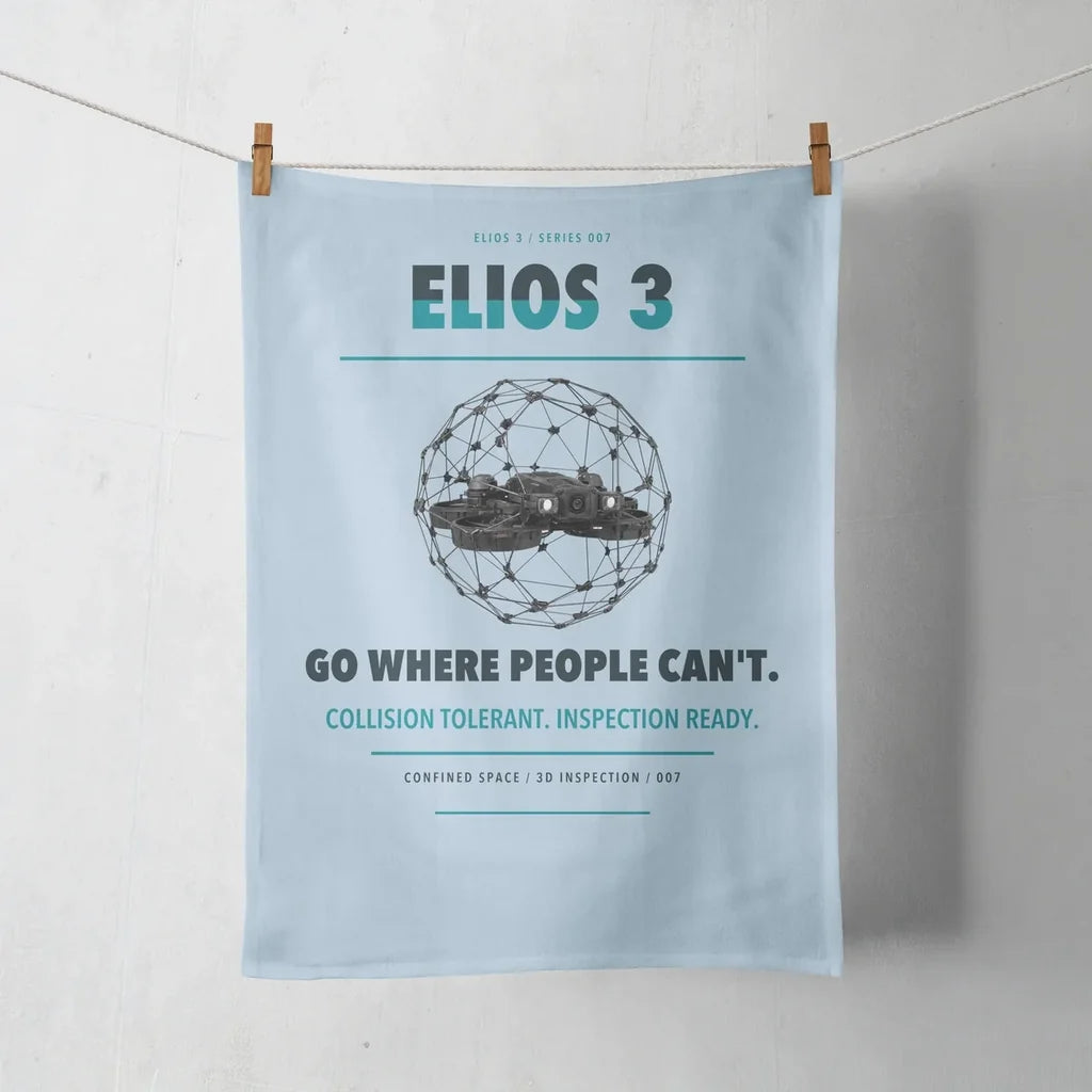 Flyability Elios 3 design on light blue towel