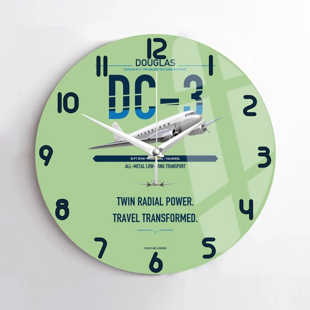 Douglas DC-3 design on light green no frame wall clock