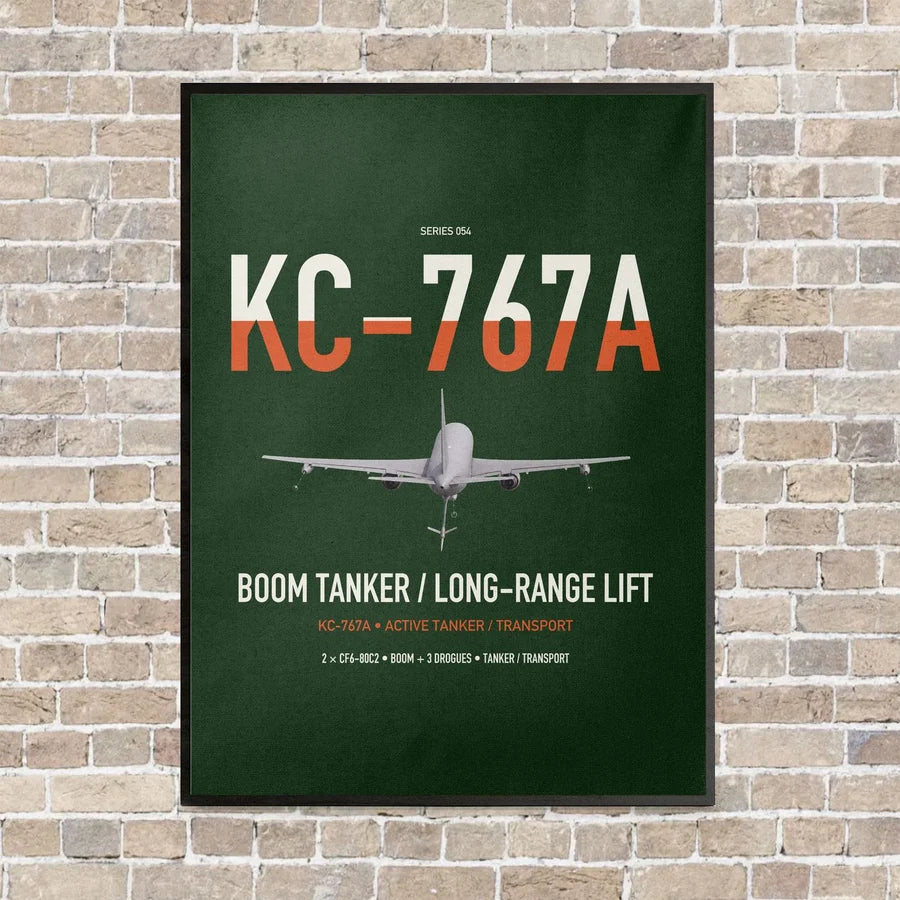 Boeing KC-767A vertical canvas print - framed - dark green background