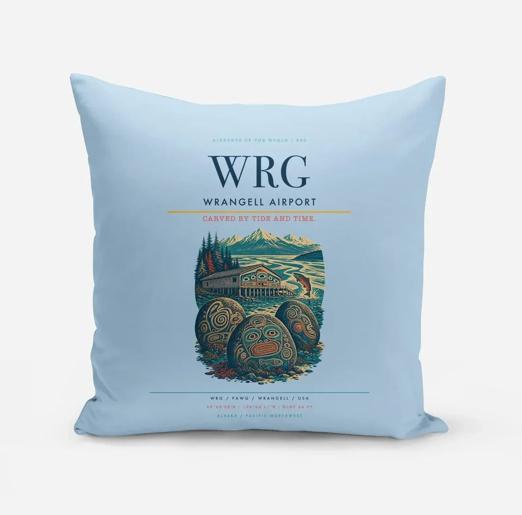 Wrangell Airport (WRG) design on light blue pillow