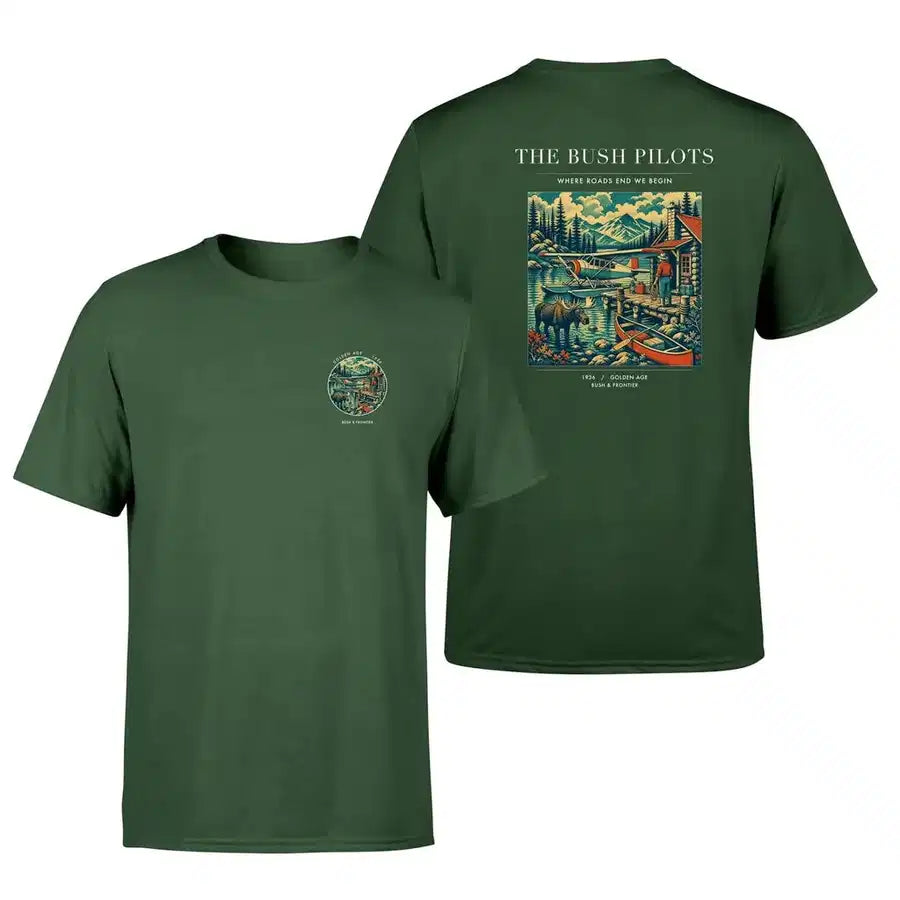 VINTAGE G4029 - The Bush Pilots - Double-Side T-Shirt design on darkgreen double side t shirt