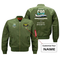 Thumbnail for Beechcraft King Air C90 design on green+name bomber jacket, double-side print