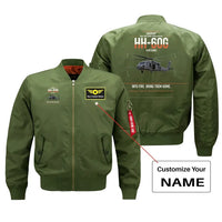 Thumbnail for Sikorsky HH-60G Pave Hawk design on green+name bomber jacket, double-side print