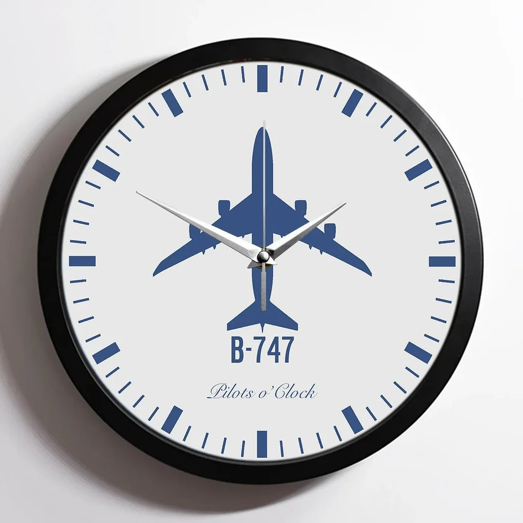 Boeing 747 aviation design on premium wood and metal wall clock.