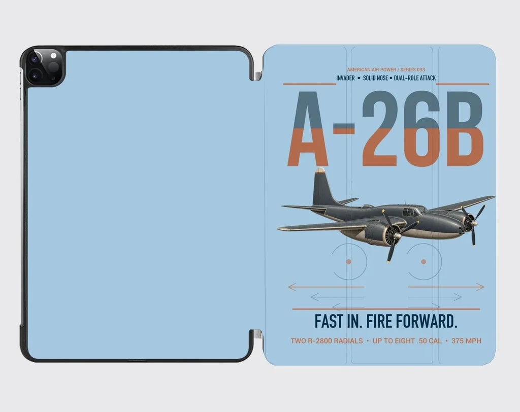 A-26B Invader design on light blue ipad tablet case
