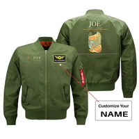 Thumbnail for Joensuu Airport (JOE) design on green bomber jacket with custom name patch