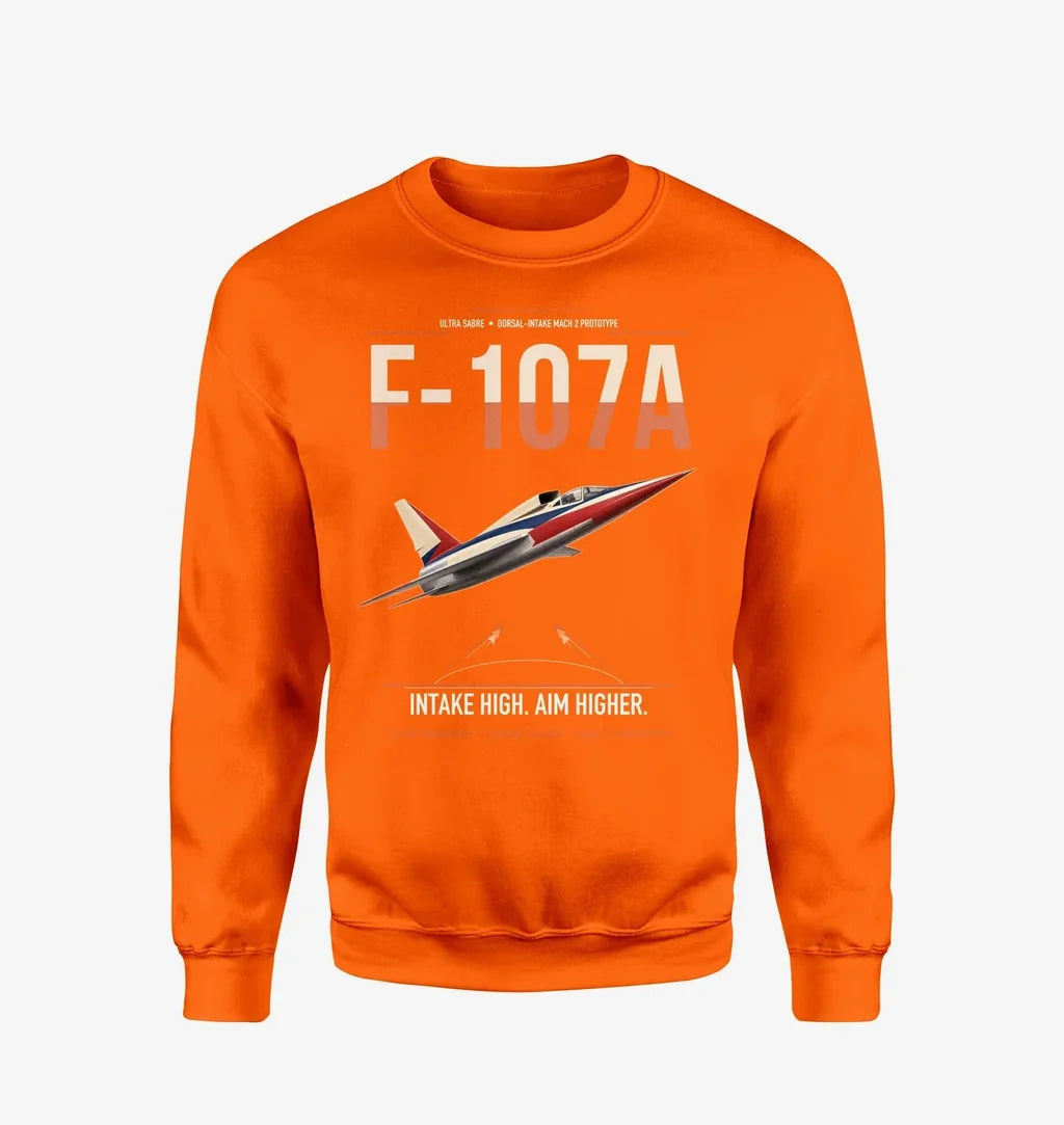 F-107A Ultra Sabre design on orange sweatshirt